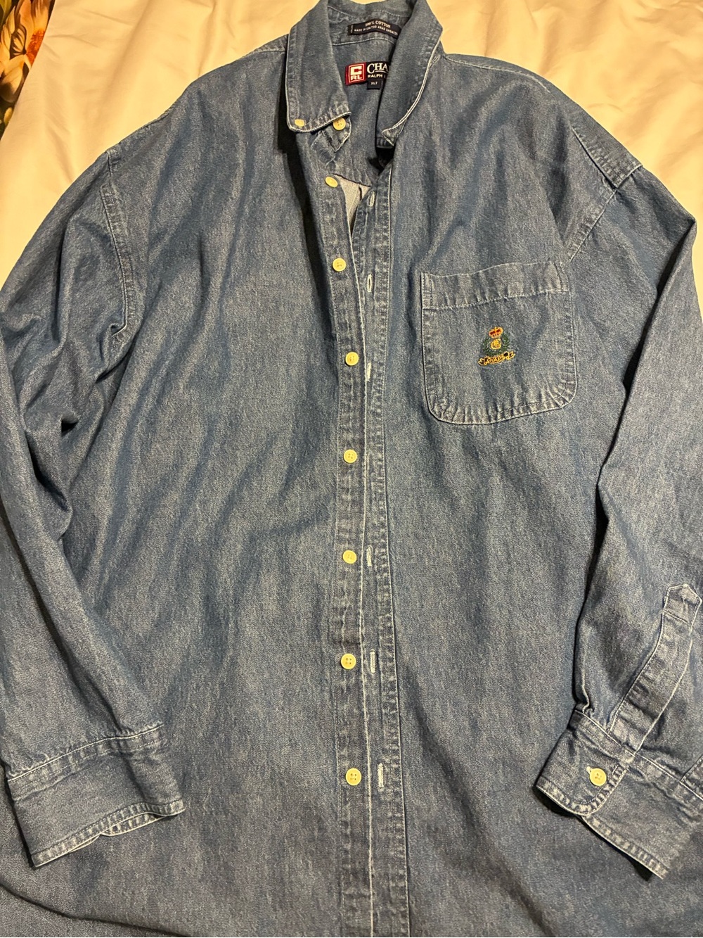 Vintage Ralph Lauren Blue Denim Button-Down Shirt with Embroidered Pocket